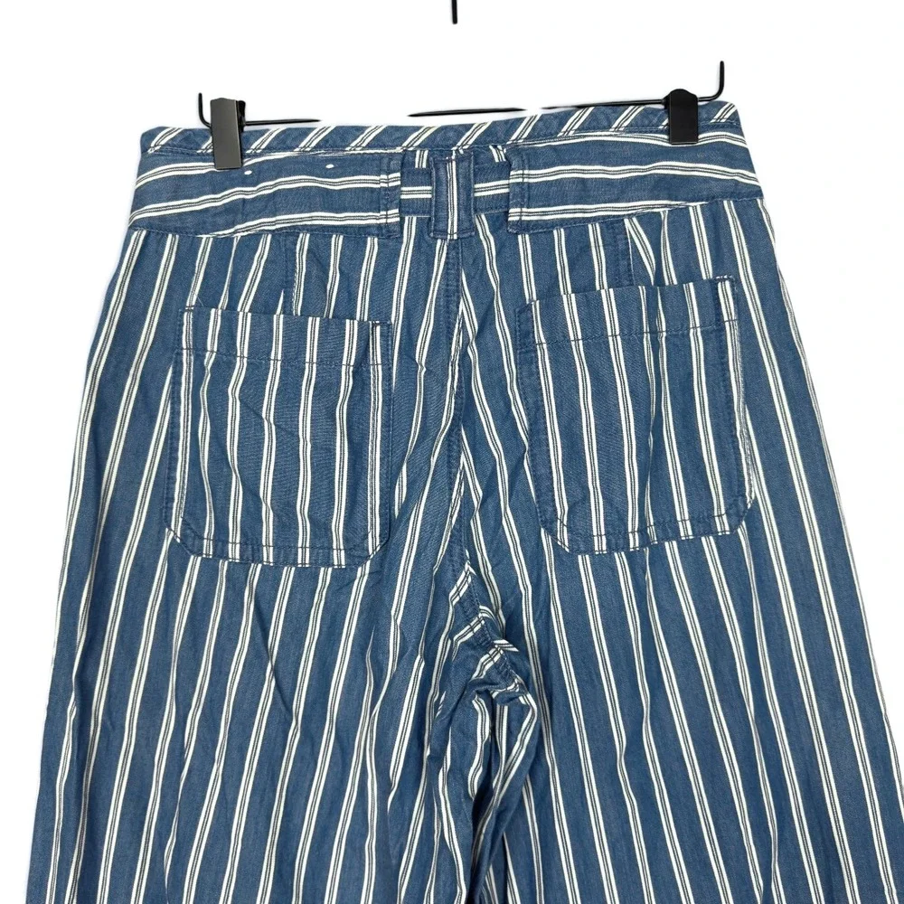 American Eagle Wide Leg Pants 6 Blue White Striped Cotton Tie Waist High Rise - Picture 10 of 10